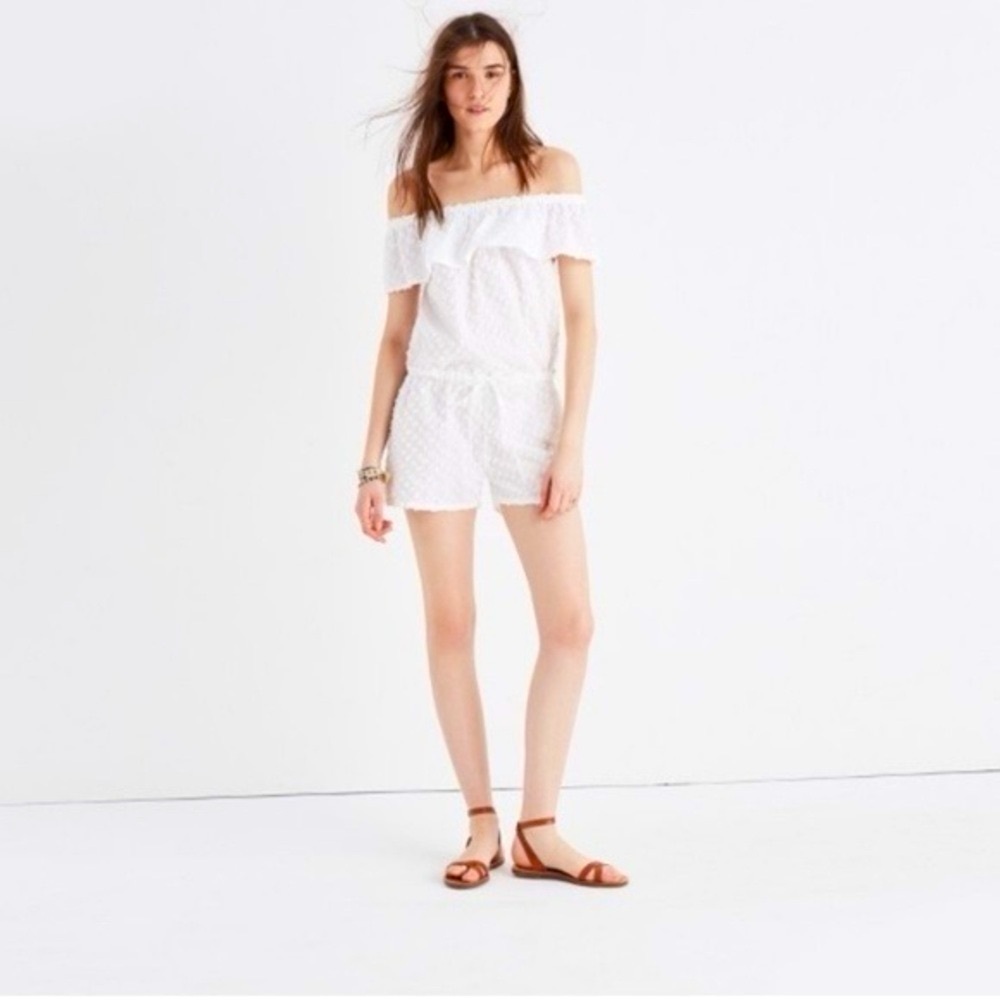 Madewell Cotton White Off Shoulder Swiss Dot Romper - Picture 11 of 12